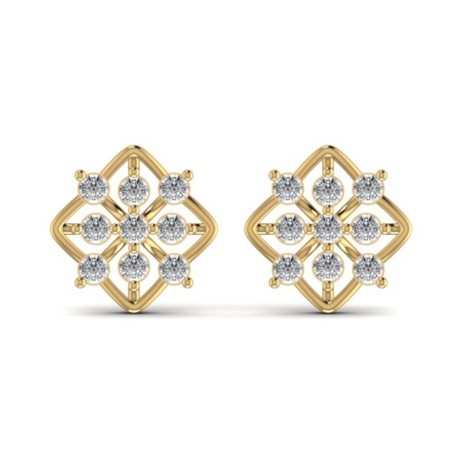 Cluster cushion stud earrings with central pavé bouquet. — 1.90 GM gold