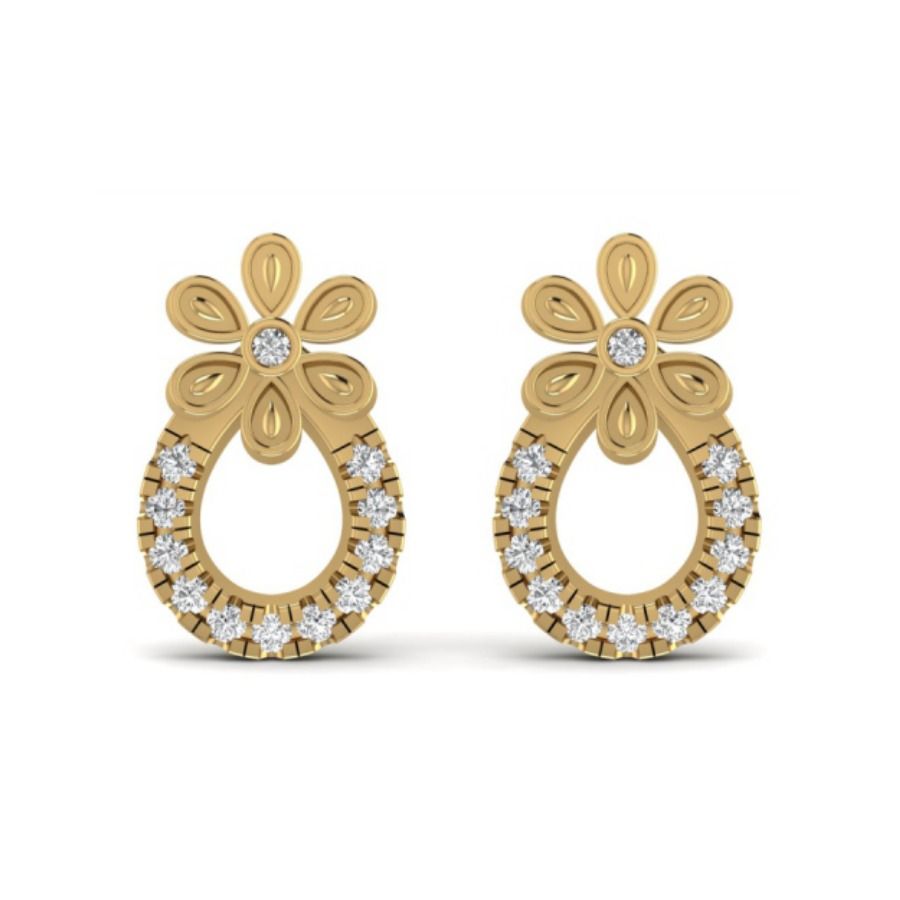 Round halo stud earrings with subtle bezel inner stone. — 1.83 GM gold