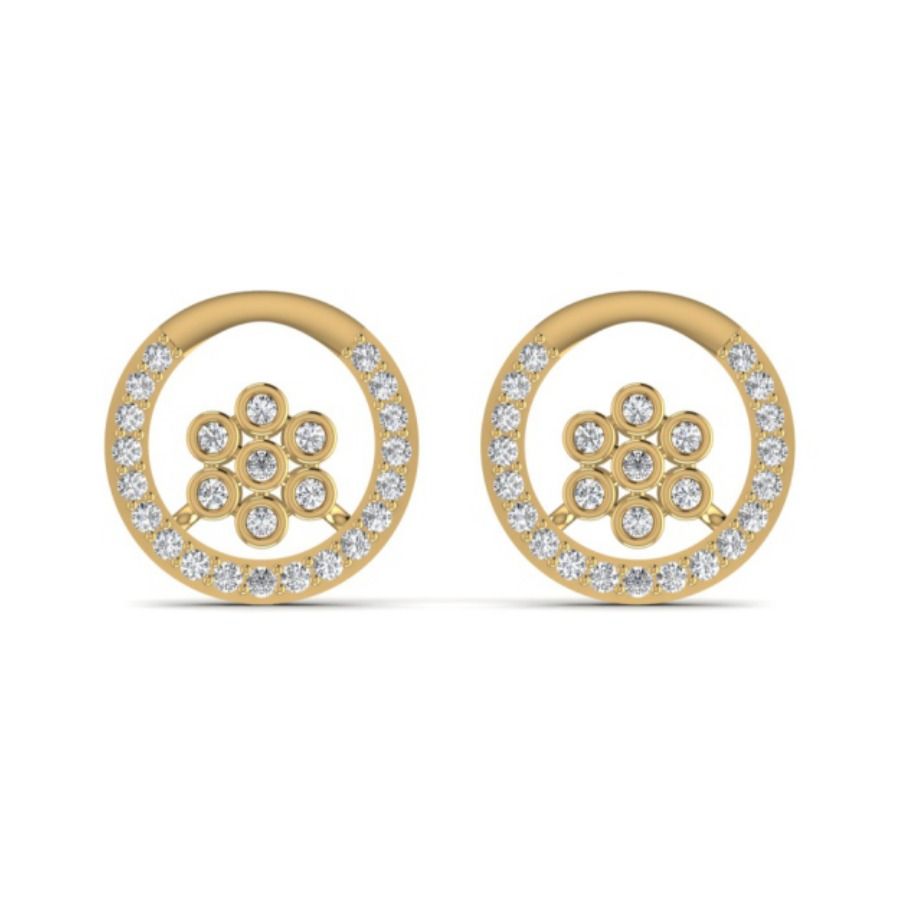 Cluster halo stud earrings with seven-petal pavé head. — 2.30 GM gold
