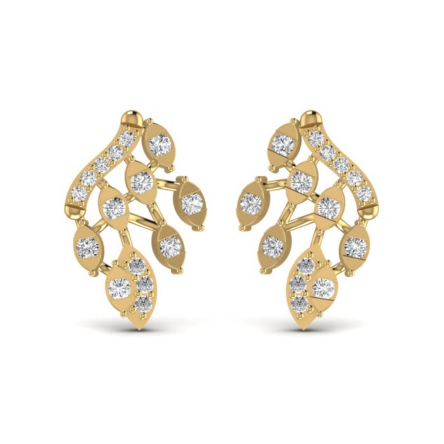 Marquise-cluster stud earrings with pavé leaf petals. — 2.66 GM gold
