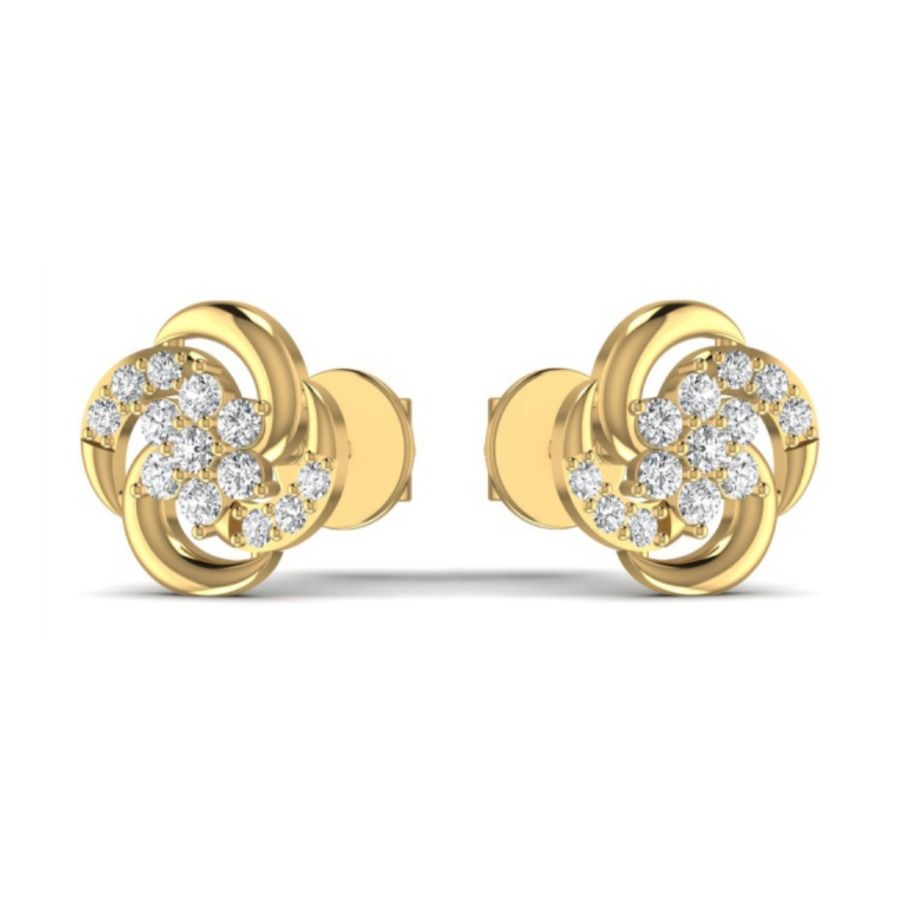 Round halo cluster studs with floral pavé centre. — 2.57 GM gold