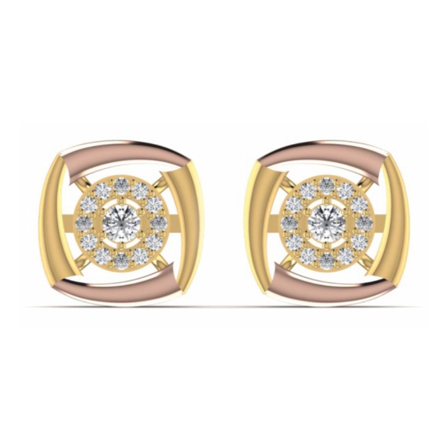 Cushion-frame halo stud earrings with central pavé disc. — 2.03 GM gold
