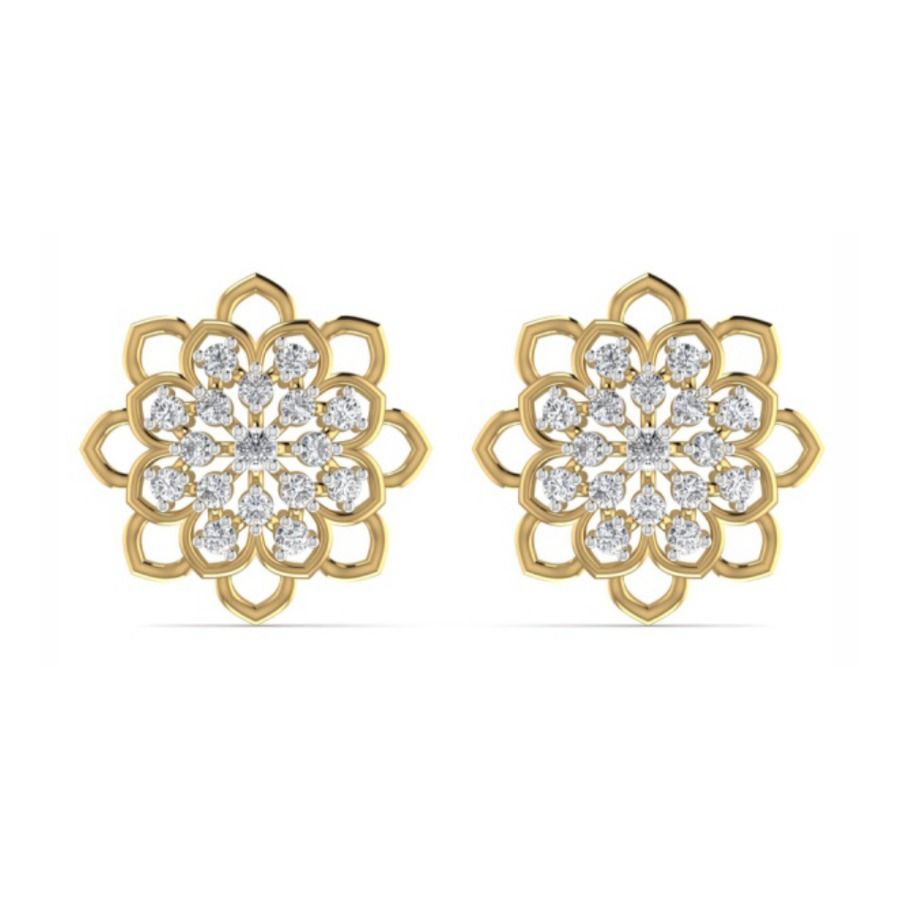 Round halo stud earrings with pavé centre crown. — 3.50 GM gold