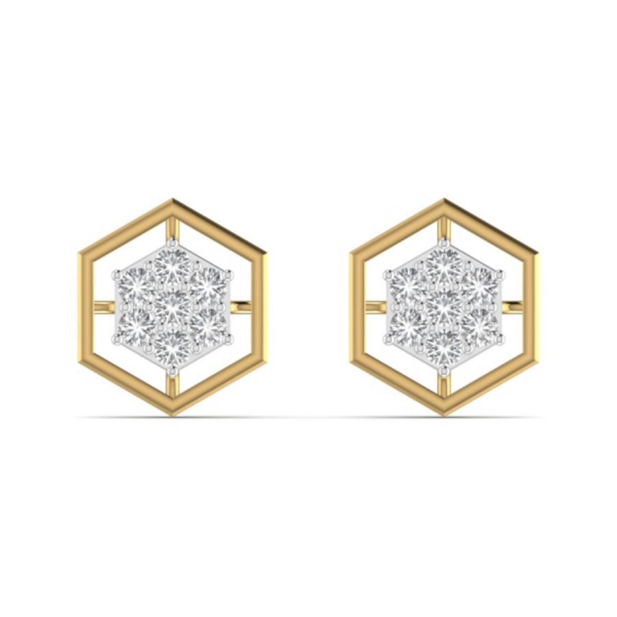 Cluster floral stud earrings with bordered round head. — 2.78 GM gold