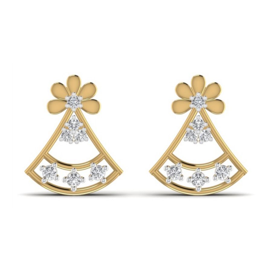 Round halo cluster studs with central diamond bouquet. — 2.08 GM gold