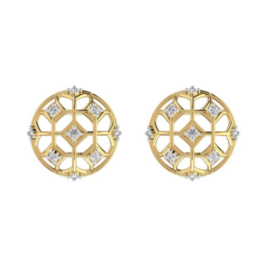 Round halo studs with bordered floral pavé surround. — 2.51 GM gold