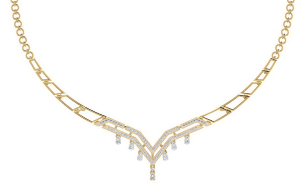 Linked diamond cluster necklace with floral pavé stations. — 14.86 GM gold