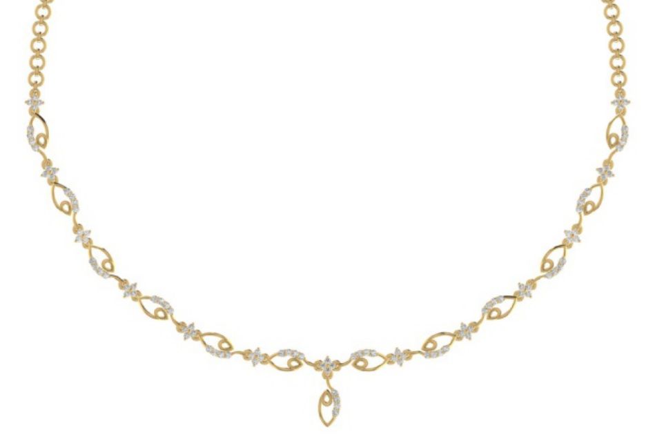 Pear-drop pavé necklace with scallop chain detail. — 13.00 GM gold