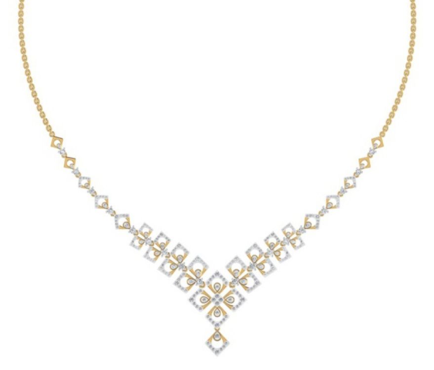 Round-station pavé necklace with bordered diamond discs. — 13.74 GM gold