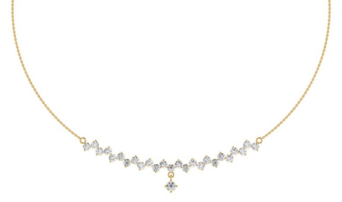 Diamond bib necklace with marquise-leaf cascading drops. — 4.24 GM gold