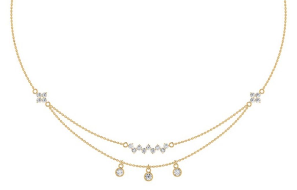 Marquise-station necklace with prong-set leaf accents. — 3.40 GM gold
