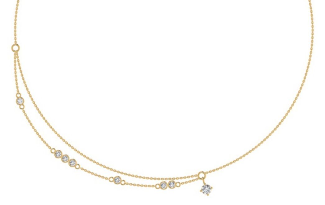 Single-pendant solitaire necklace with bezel centre. — 3.09 GM gold