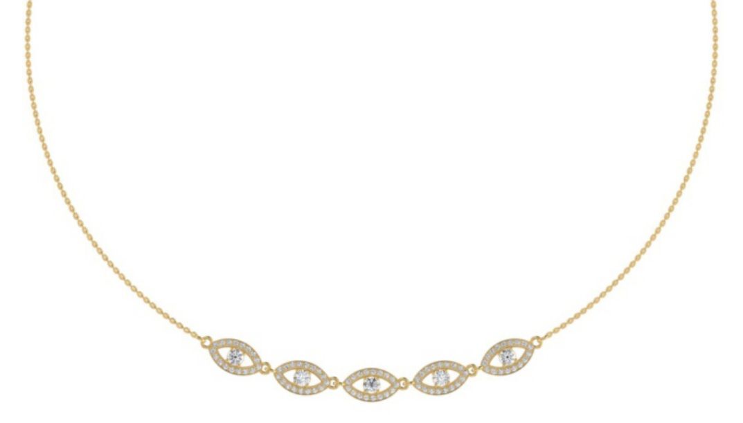 Marquise-eye station necklace with pavé bordered ovals. — 3.64 GM gold