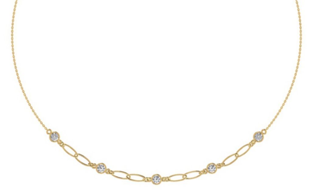 Round-cluster station necklace with bordered halo discs. — 3.88 GM gold