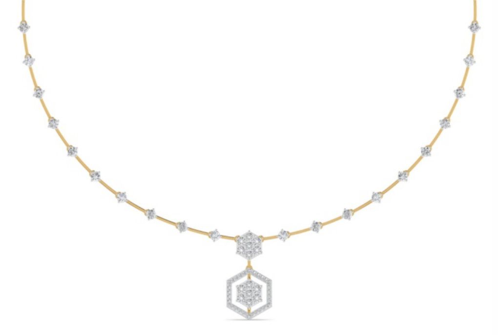 Cluster-station tennis necklace with bordered cushion discs. — 7.52 GM gold