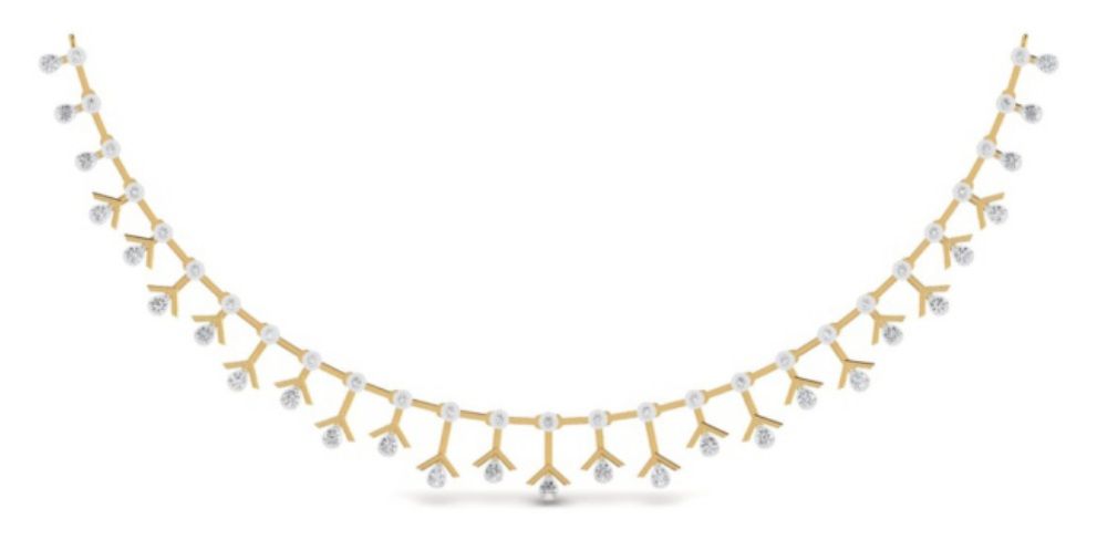 Diamond-station chain necklace with bezeled rounds. — 8.00 GM gold