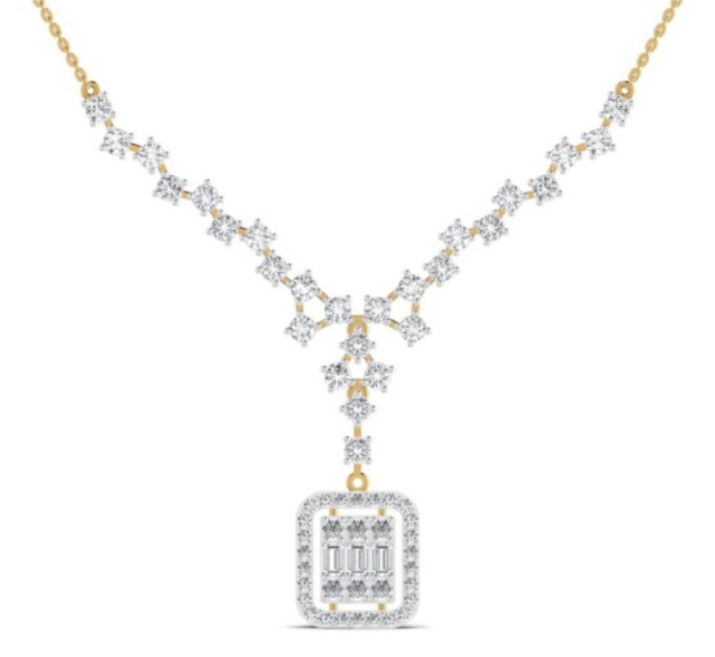Floral cluster necklace with central halo medallion. — 6.81 GM gold