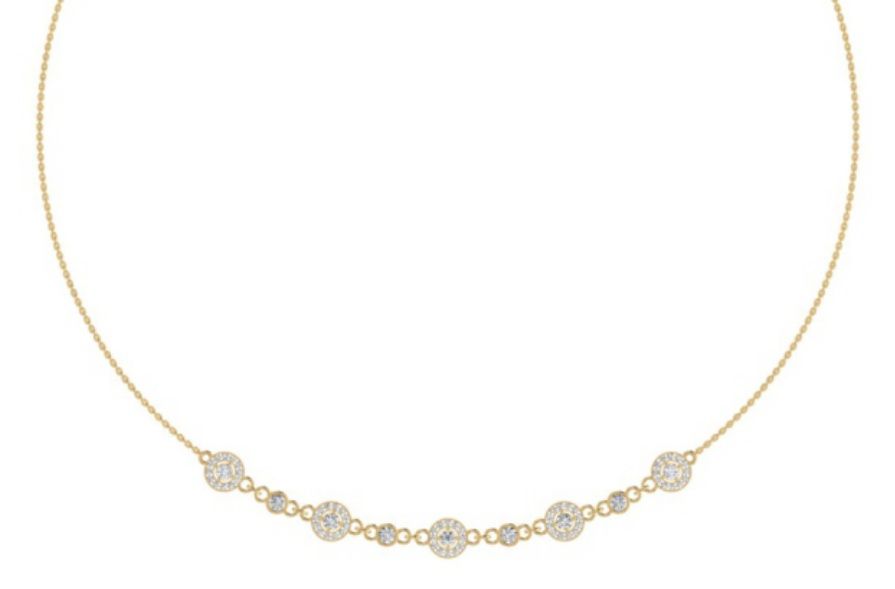 Round-cluster necklace with prong-set diamond medallions. — 3.90 GM gold