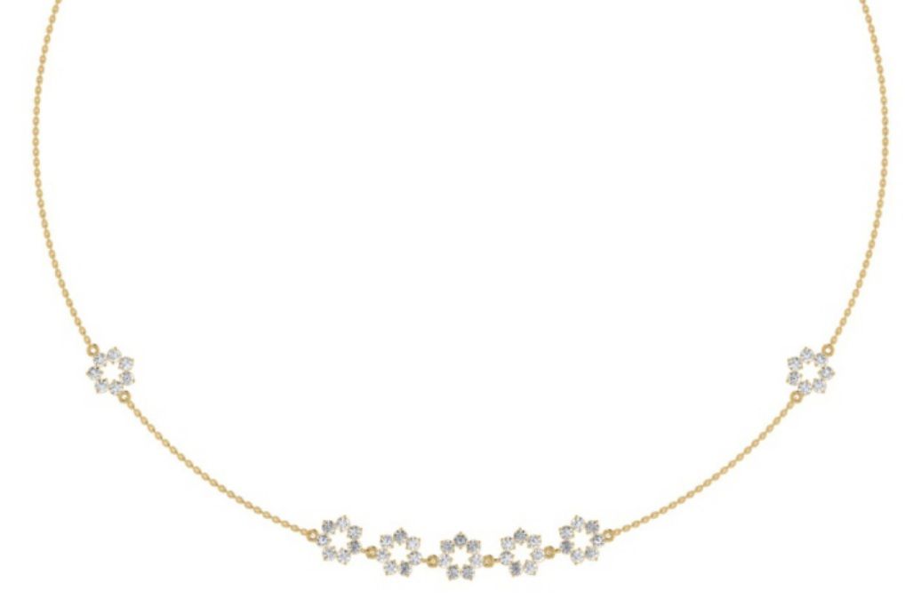 Pavé bar necklace with delicate floating diamond row. — 3.79 GM gold