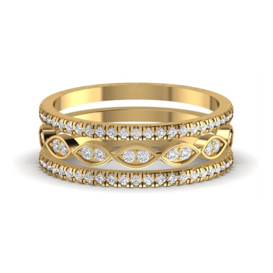 Triple-row stacked diamond band with marquise-station centre. — 4.24 GM gold