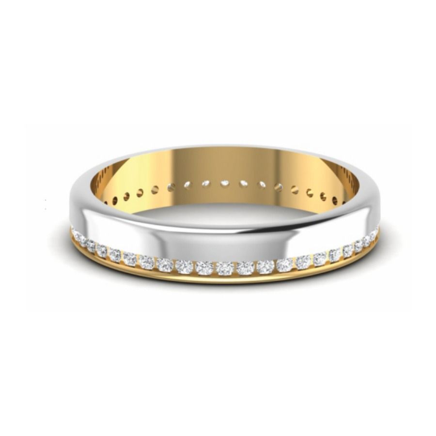 Diamond-station band with channel-set round line. — 3.98 GM gold