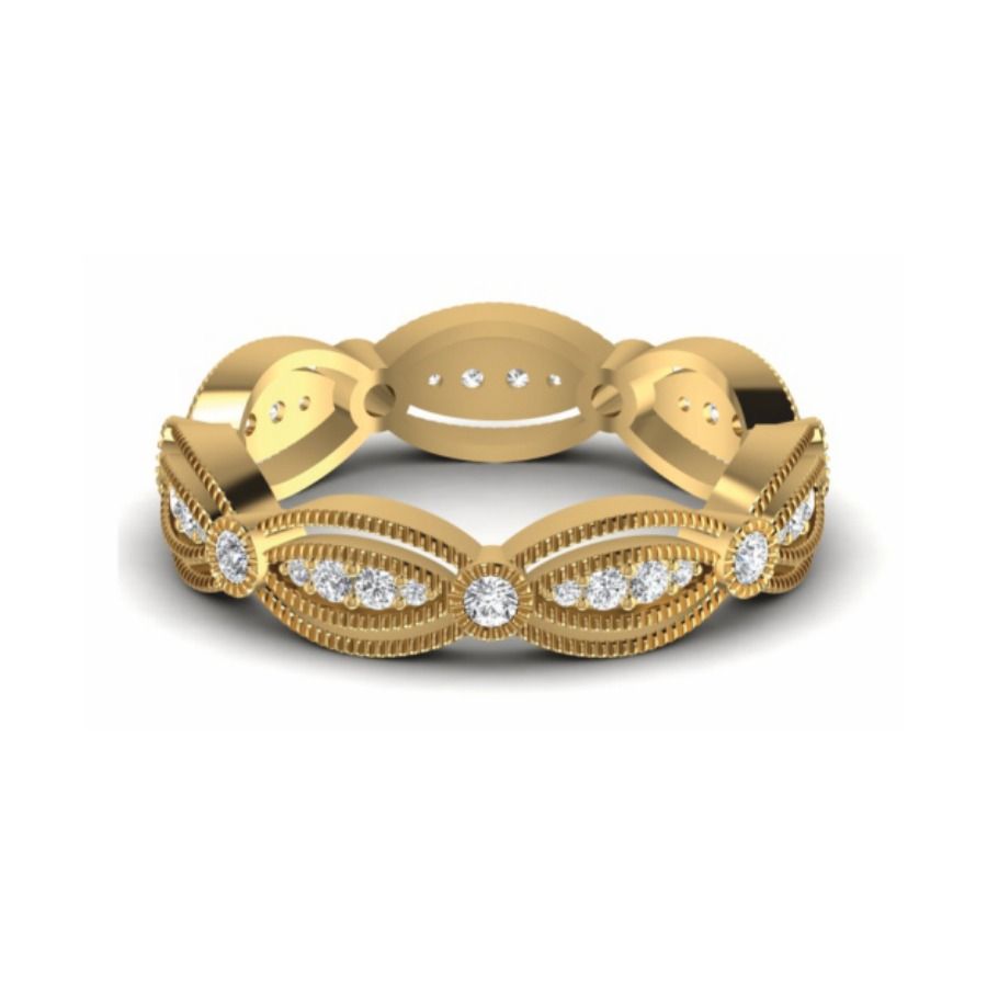 Cluster halo band with central diamond rosette. — 2.71 GM gold