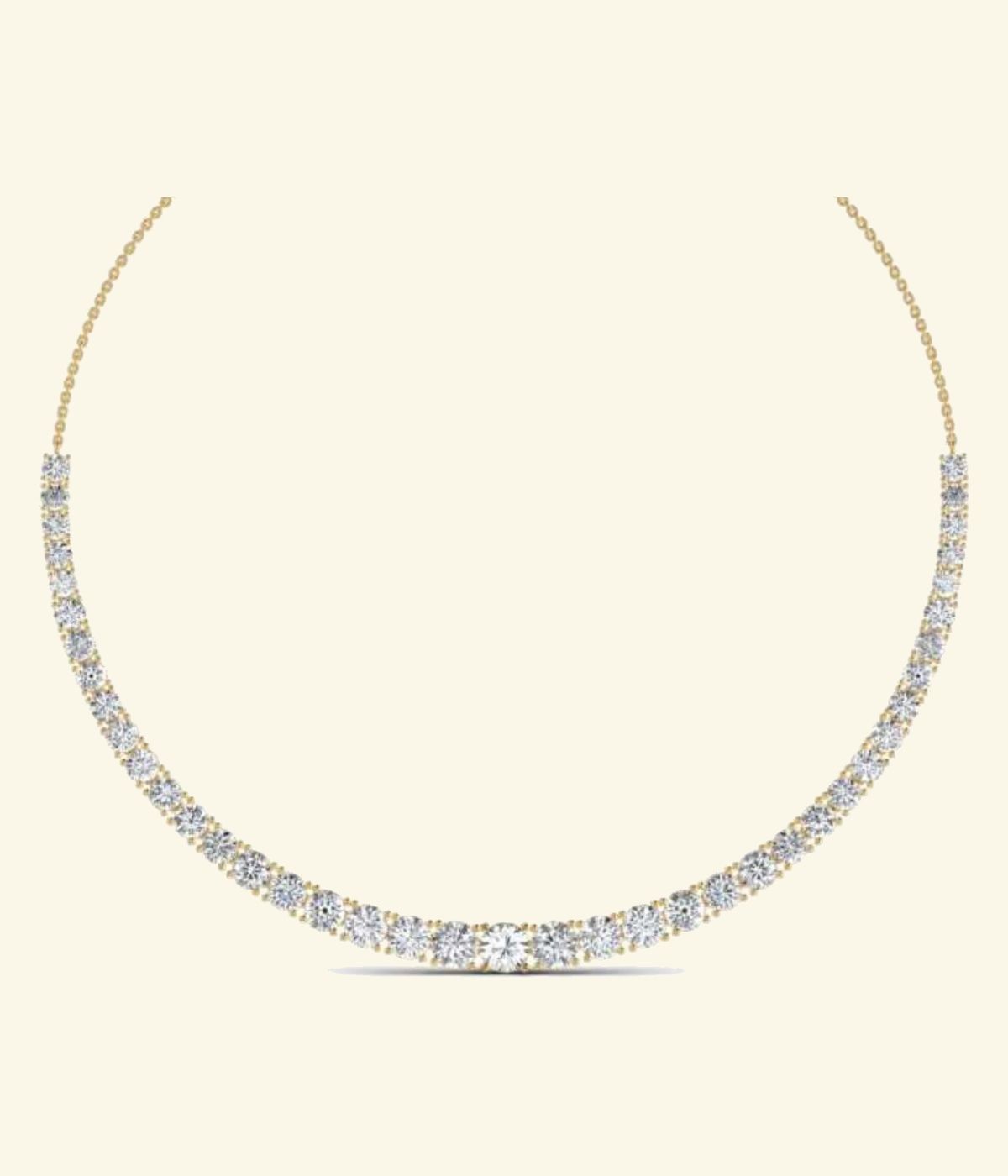 Graduated diamond crescent tennis necklace, high-density round brilliant setting