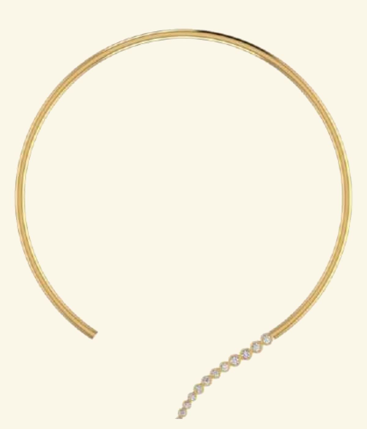 Rigid torque bangle-style diamond necklace with open-circle silhouette and front diamond station