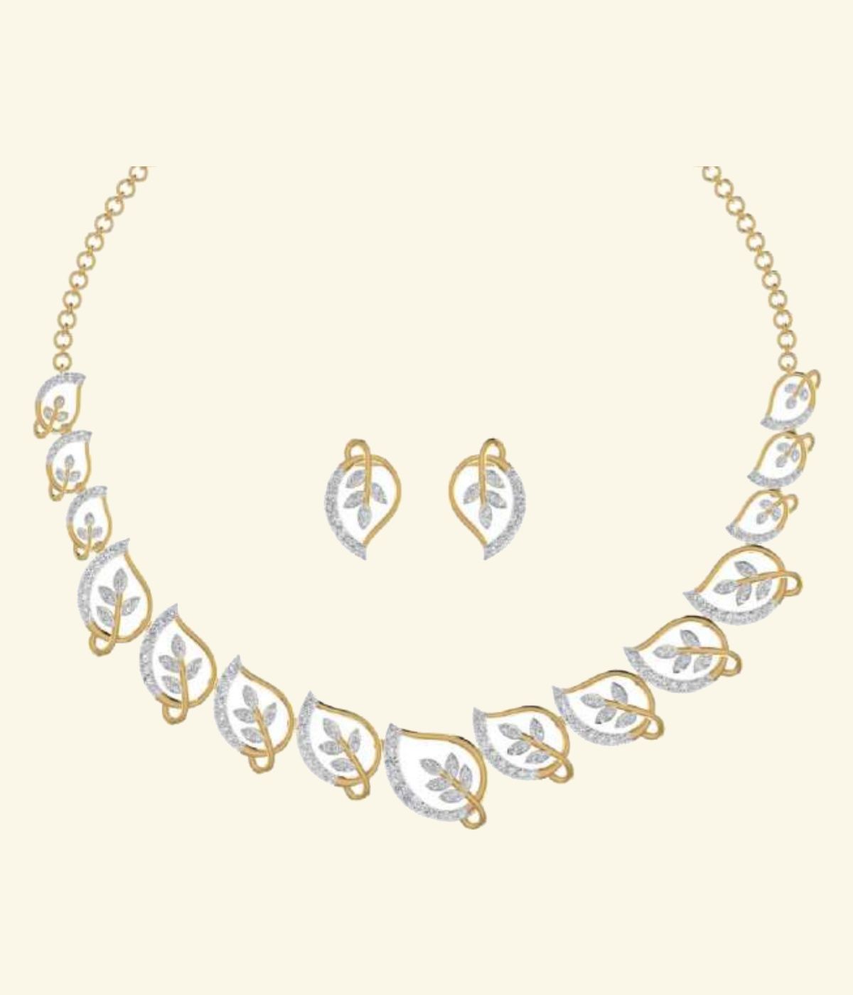 Botanical leaf motif necklace with pavé diamond-set graduated leaf stations