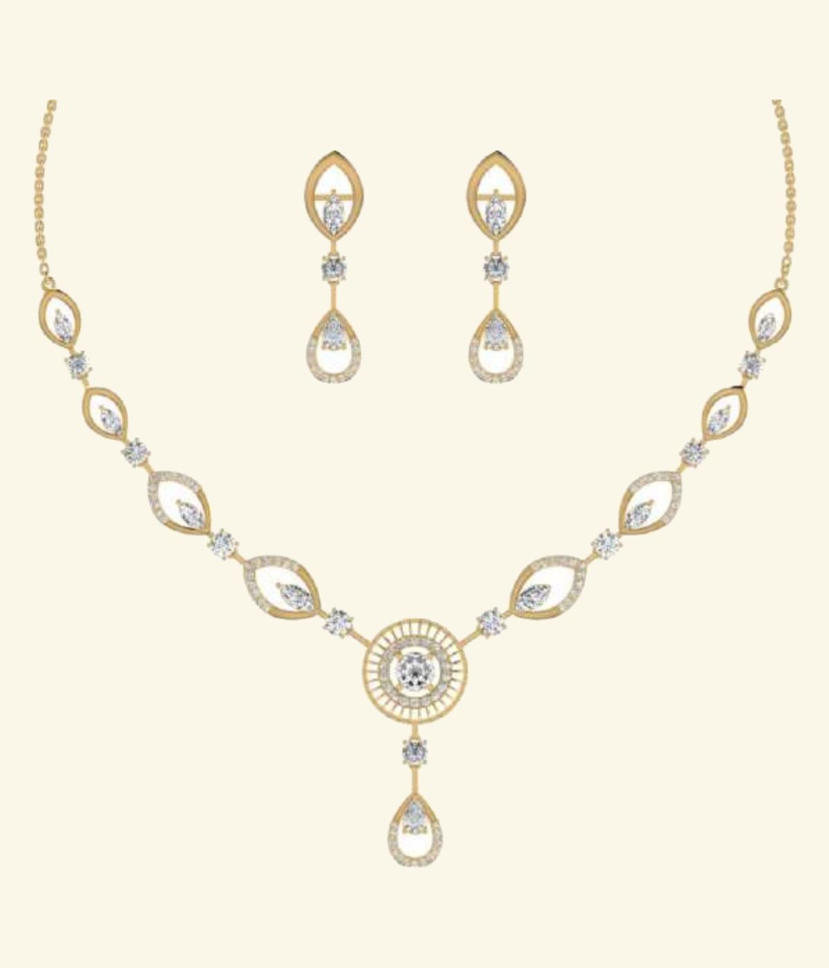 Y-shape necklace with open diamond petal pendant and round brilliant drop