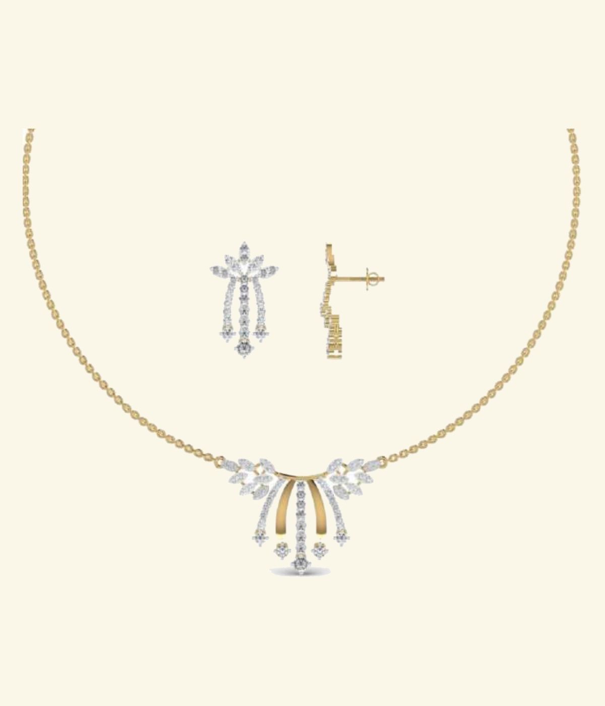 V-shape chain necklace with central starburst diamond spray cluster drop