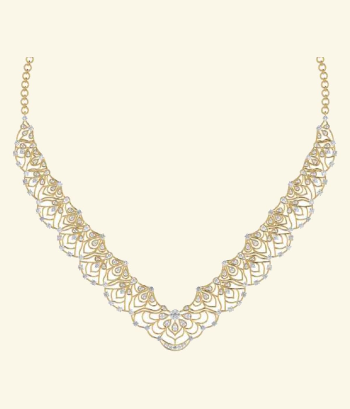 Diamond station chain with geometric hexagon pendant and diamond border