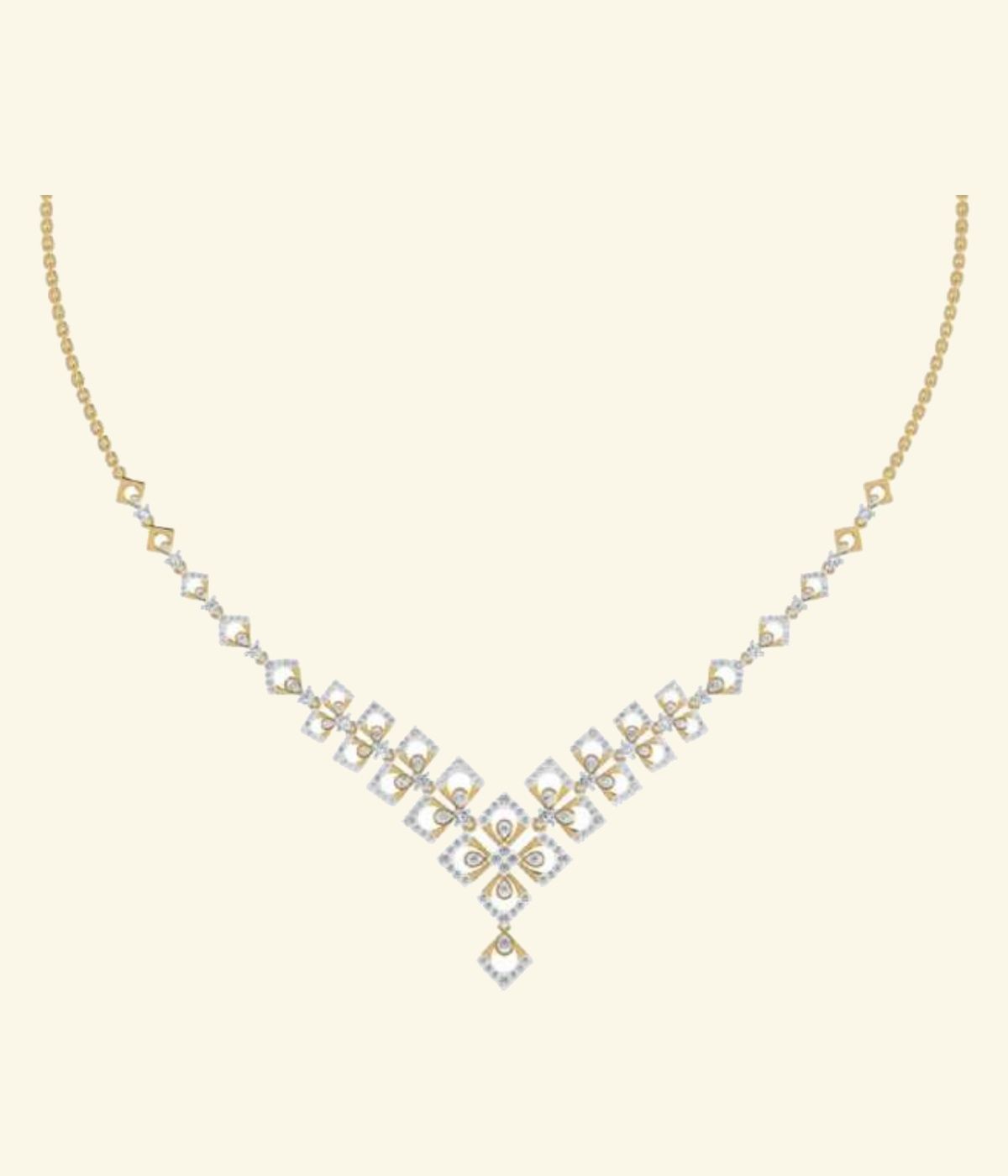 Graduated V-shape diamond cluster necklace with pavé-set center drop