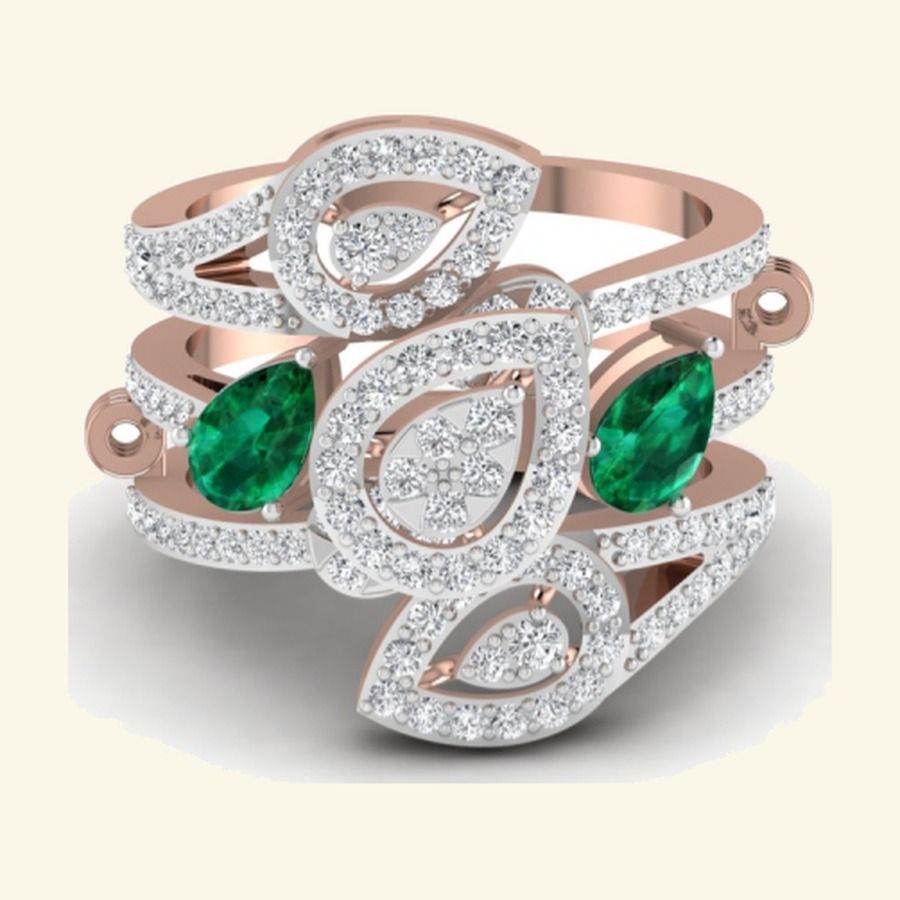 Oval ruby centre ring with pavé floral crown and pavé split shoulders. — 8.40 GM gold