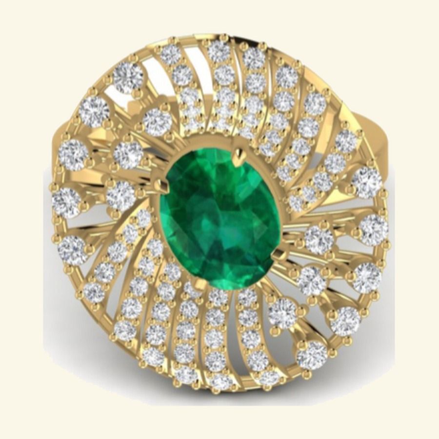 Emerald-cut sapphire ring with cushion pavé halo and slim polished band. — 4.44 GM gold