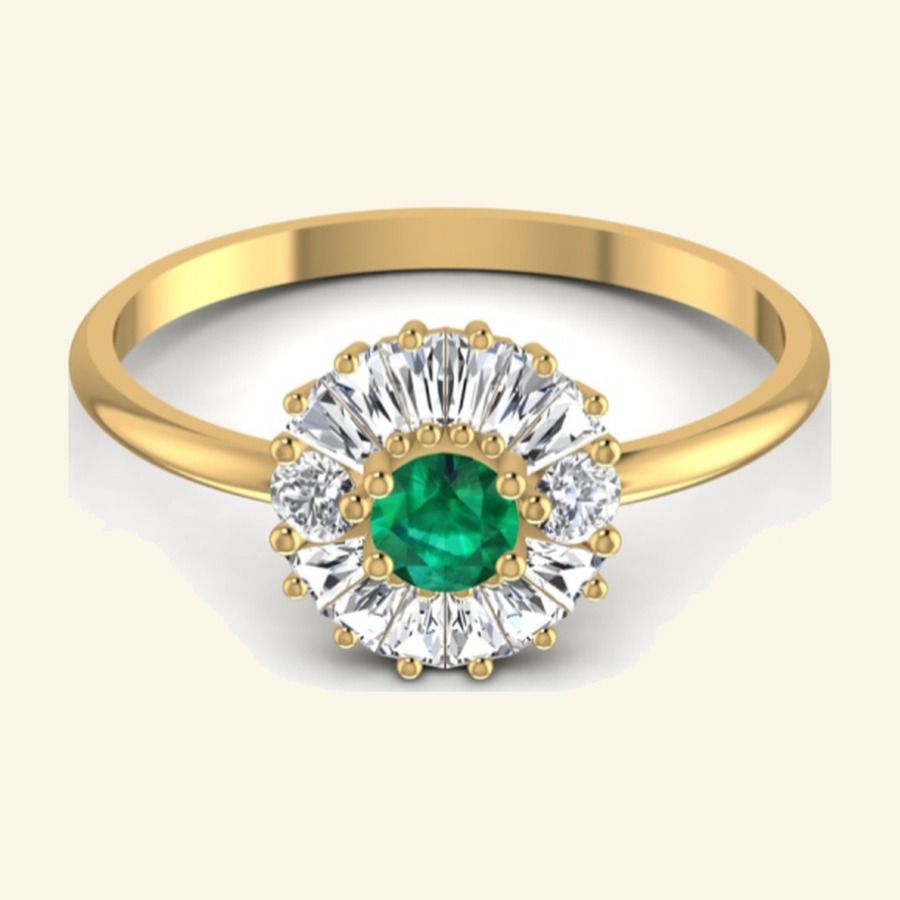 Slim emerald-cut emerald solitaire with pavé bordered head and tapered band. — 1.98 GM gold