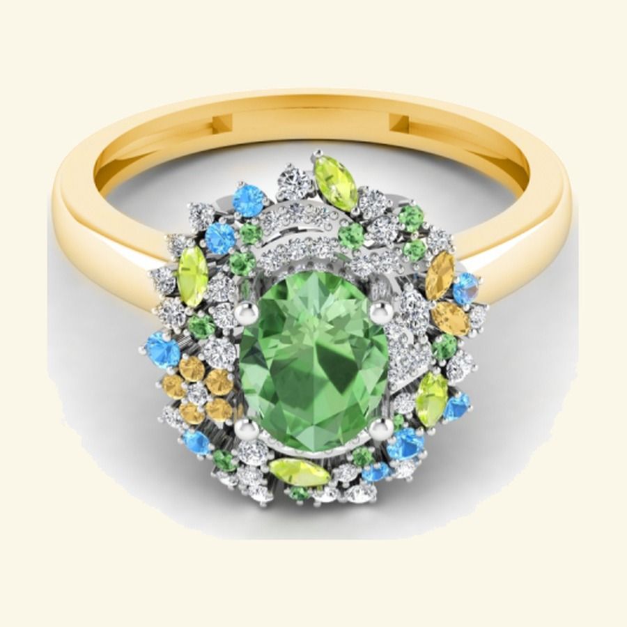 Pear blue sapphire centre with marquise leaf cluster halo. — 4.34 GM gold