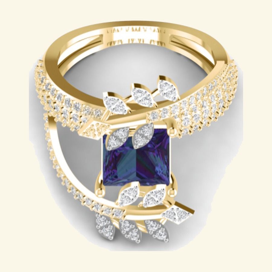 Oval blue sapphire centre with side-prong cradle and pavé bordered halo. — 5.66 GM gold