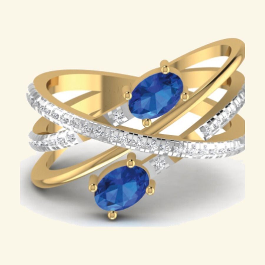 Twin pear sapphire ring with crossing diamond ribbon shanks. — 4.17 GM gold