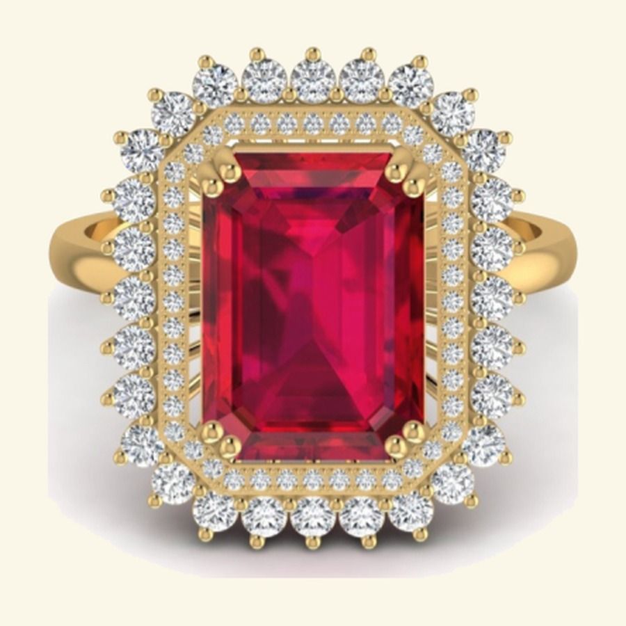 Pear emerald centre with marquise leaf-cluster halo and tapered shoulders. — 6.63 GM gold