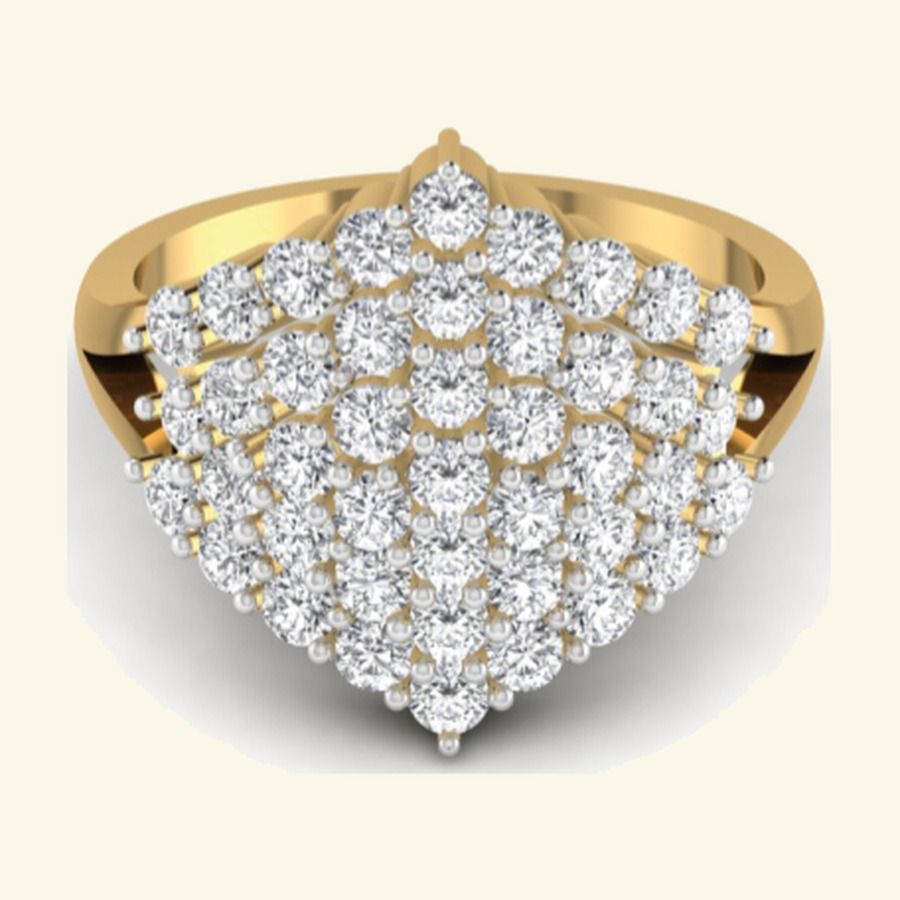 Round emerald cluster ring with bordered floral pavé head and pavé shoulders. — 4.90 GM gold