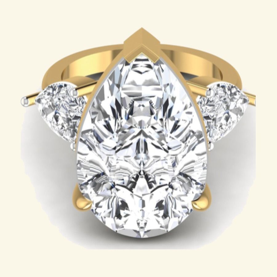 Round emerald centre with pavé sunburst halo and pear-cluster cathedral shoulders. — 6.56 GM gold