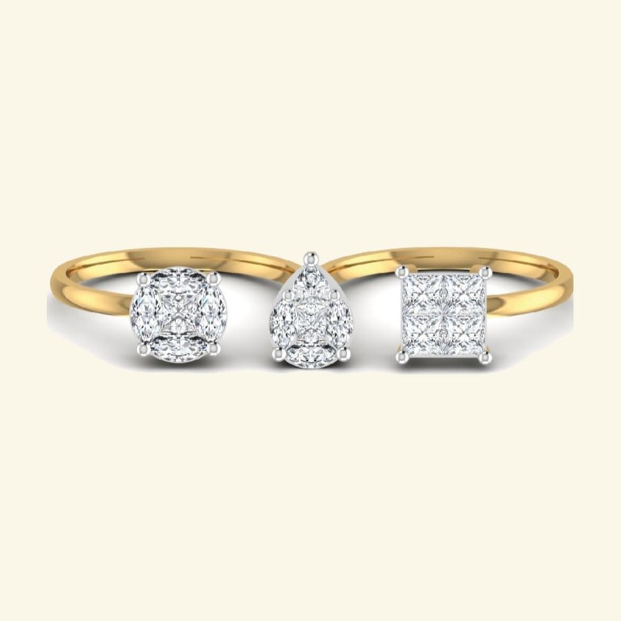 Three-stone princess diamond cluster cocktail ring on slim polished band. — 5.00 GM gold