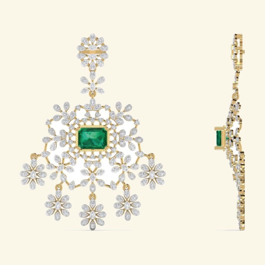 Pear sapphire drop earrings with marquise diamond fringe halo. — 8.96 GM gold