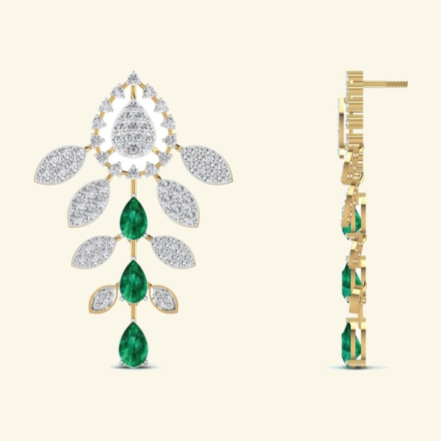 Statement chandelier earrings with diamond cascade and pearl tassel drops. — 6.54 GM gold