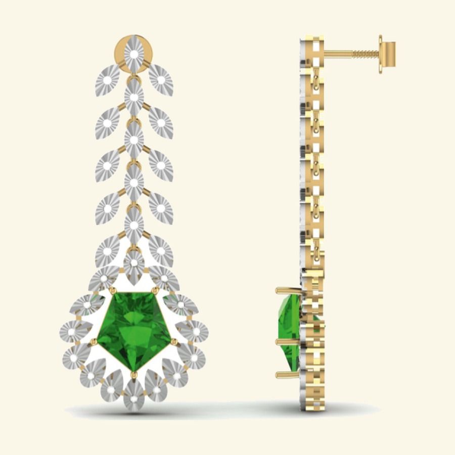 Pavé floral cluster drop earrings with bordered pear-leaf shoulders. — 9.00 GM gold