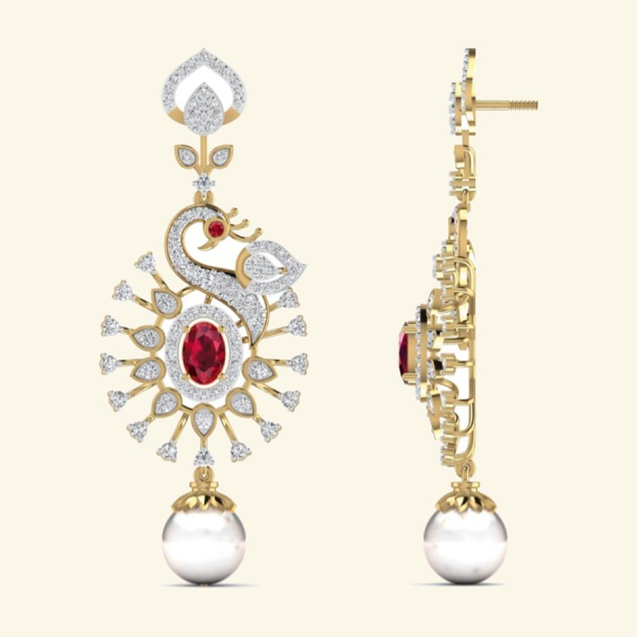 Pear ruby halo studs with marquise diamond fringe surround. — 9.89 GM gold