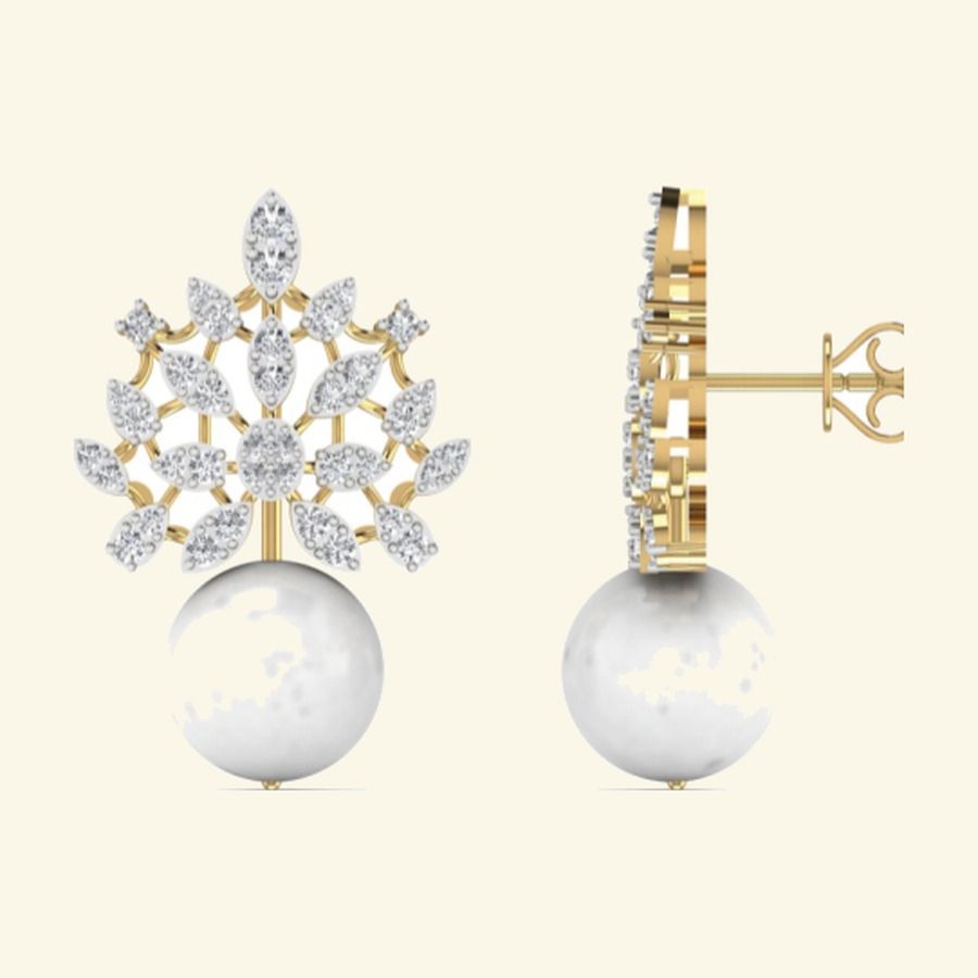 Round emerald centre stud earrings with marquise diamond petal halo. — 7.22 GM gold