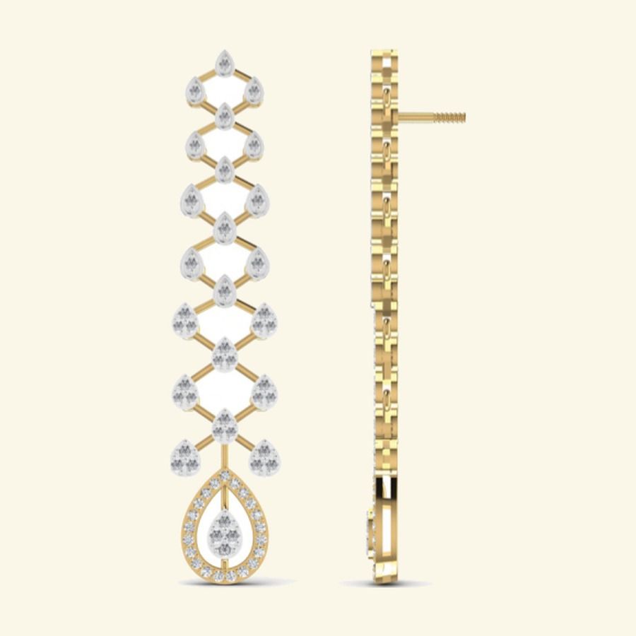 Pear emerald cluster drop earrings with pavé halo and slim suspension bar. — 7.77 GM gold