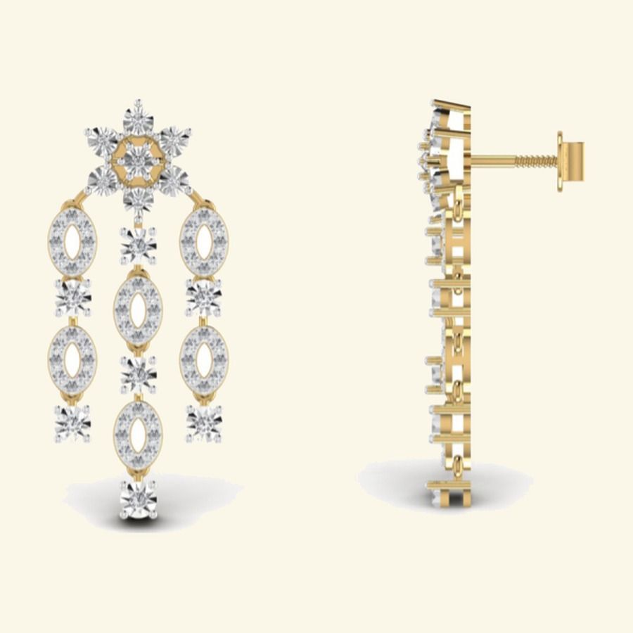 Round emerald centre drop earrings with floral diamond cluster crown. — 6.00 GM gold